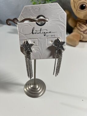 BKE Silver Star Tassel Drop Earrings